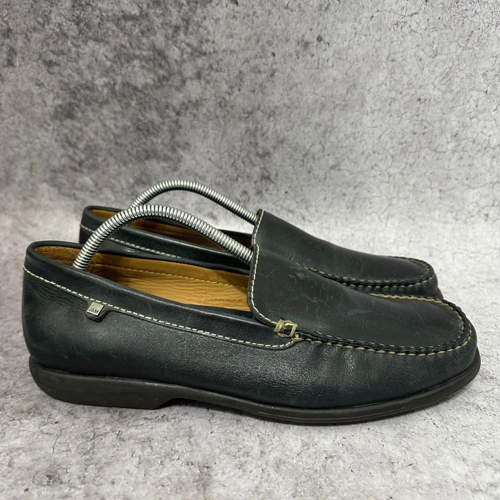 Johnston & Murphy Loafers Mens 10.5 Dark Green Leather Slip On Contrast Stitch